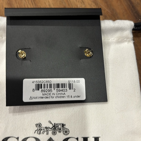 NWT Coach Gold and Pink/peach Heart Stud Earrings - Picture 3 of 4